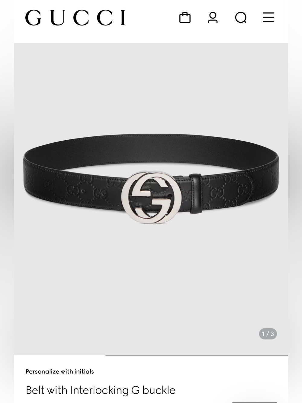 Authentic Gucci Black Guccissima Leather Silver Interlocking G Buckle Belt